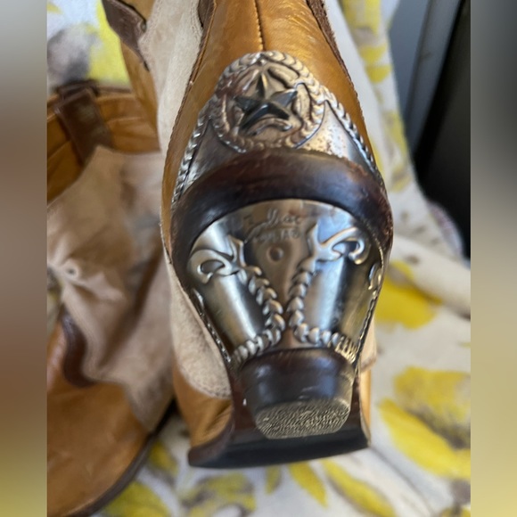 Vintage Zodiac Silver Metal Tipped Star Brown Leather Cowboy Cowgirl Boots 8M - Picture 7 of 13
